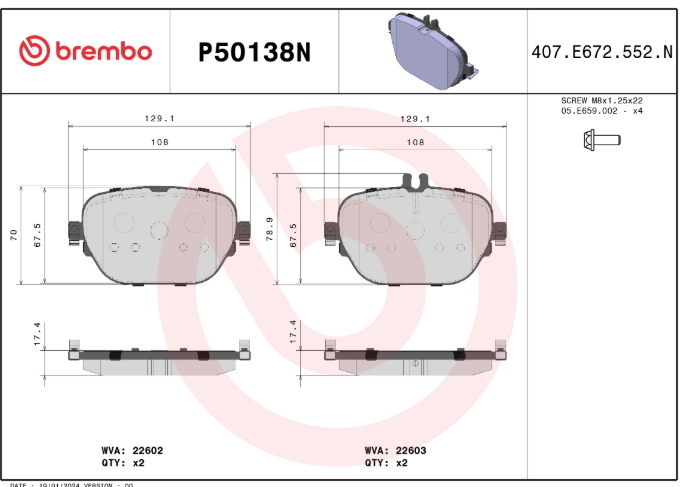 Pastilla de Freno BREMBO Mercedes Benz AMG 2018 AMG CLS53 / E53 / E43 / E63 TRASERA